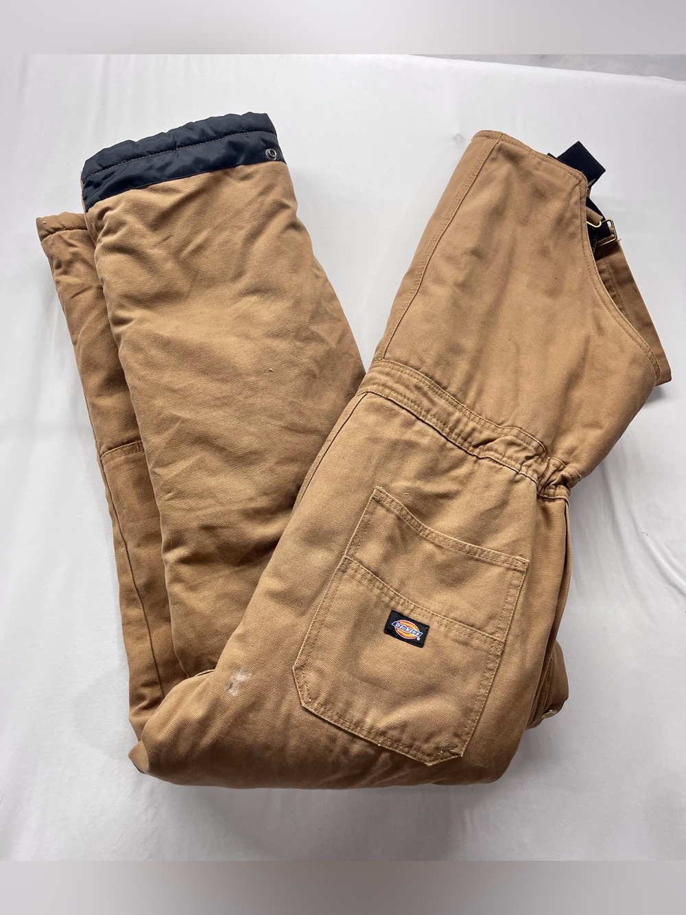 Dickies Insulated Bib Overalls L/G Brown Duck Canvas Workwear Quilted Lined